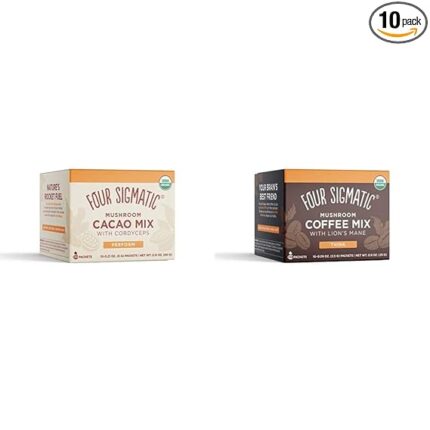 Mushroom Cacao Mix by Four Sigmatic with Mushroom Instant Coffee, Organic and Fair Trade | Supports Performance, Energy, Focus & Immune | Drink & Bake | 10 Count